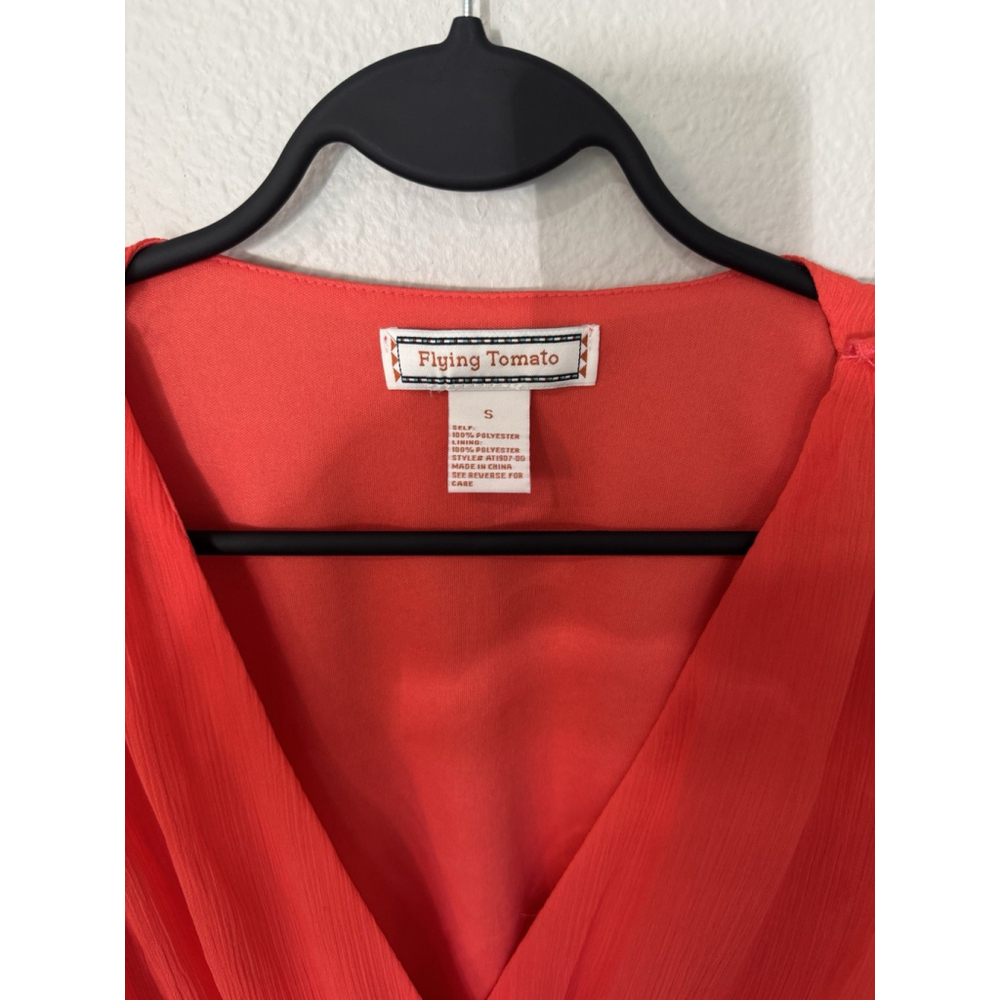 Red Chiffon Peplum Blouse S Swift Showgirl Vibes Fall Romantic - Picture 2 of 7